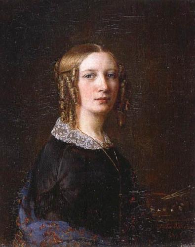  Portrait with the side-curls that were most common as part of 1840s women's hairstyles.